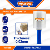 Wadfow 305m x 125mm Stretch Wrap Film Easy to Use with Rolling Handles WXR1303 WAD-HT